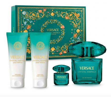 Estuche Versace Crystal Emerald Mujer 4pzs 90ml EDP+ 5ml EDP+Gel De Baño+Crema